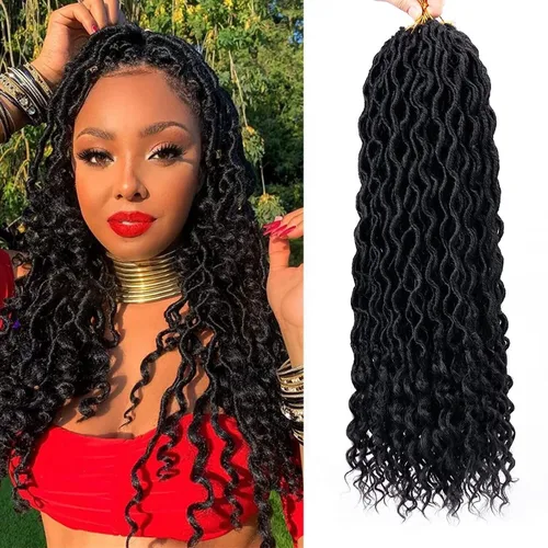 Miniatura 17 de Cabello de Ganchillo Goddess Locs - 8 Paquetes de 12 Pulgadas de Cabello Rizado Faux Locs de Ganchillo para Mujeres Negras, Cabello Rizado 1B-30#