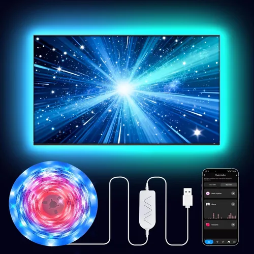 Miniatura 10 de Luces LED RGB+IC de 9.84 pies para TV de 32 a 43 pulgadas, tira de retroiluminación detrás de la TV con sincronización de música, aplicación