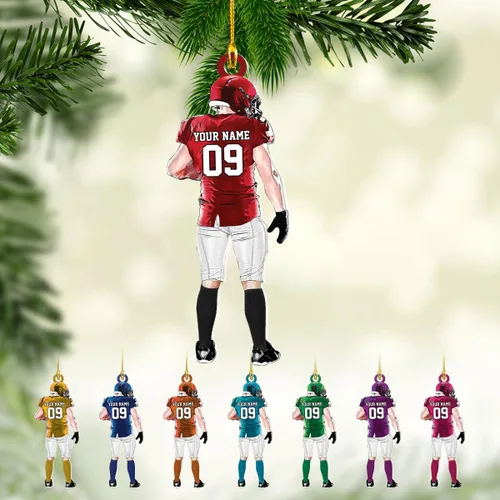Miniatura 14 de Adornos de fútbol personalizados, hombreras y casco, adorno de Navidad, regalo de jugador estadounidense, regalo para niños y niñas, decoración