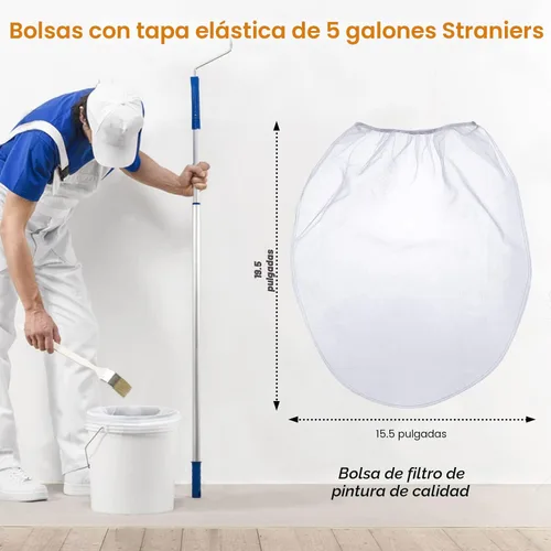 Miniatura 2 de Bolsa de filtro de pintura, colador de pintura de 5 galones con apertura superior elástica, bolsa de filtros de malla fina blanca para jardinería