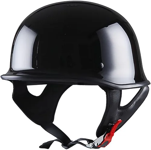 Miniatura 3 de 1Storm Casco de media cara para motocicleta, estilo alemán abierto, aprobado por DOT: HKY602 negro brillante Brillo negro