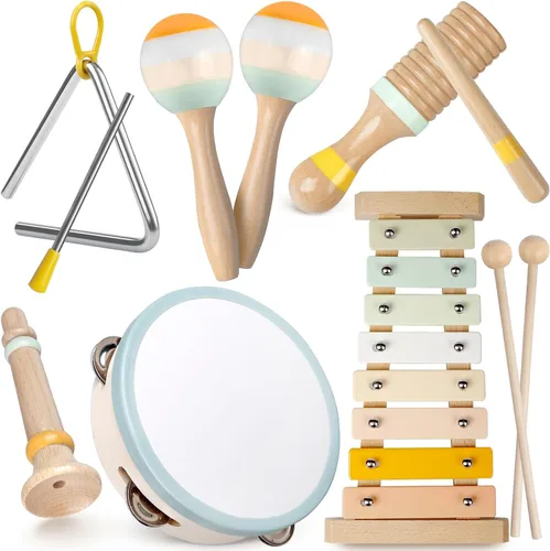 Instrumentos musicales para bebés - Juguetes musicales de colores neutros para niños pequeños de 1 a 3 años, juego de instrumentos de percusión de