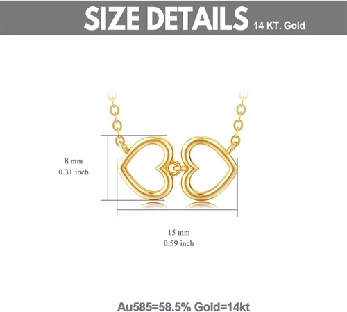Miniatura 5 de Blocaci Gargantilla de corazón de oro de 14 quilates para mujeres y niñas, collares con colgante de corazón entrelazado, cadena delicada de oro