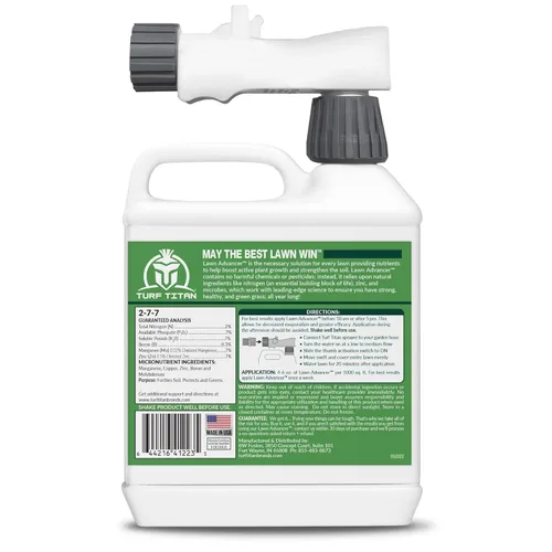 Miniatura 7 de Turf Titan Lawn Advancer - Fertilizante líquido de acción rápida para césped (32 onzas) con pulverizador de extremo de manguera, potenciador