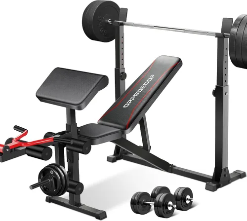 OPPSDECOR 900LBS Weight Bench Set with Squat Rack Preacher Curl Weight Bench with Leg Extension Bench Press Set Workout Bench for Home Gym Full Body