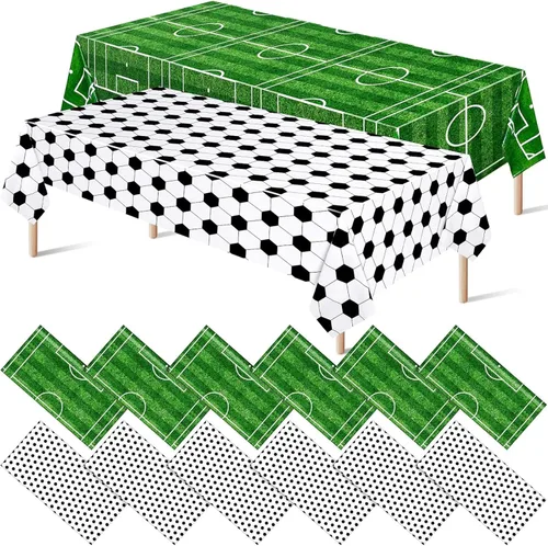 Miniatura 8 de Mixweer 2 manteles de fútbol para decoración de fiesta de cumpleaños de fútbol de 54 x 108 pulgadas, cubierta de mesa de plástico para deportes