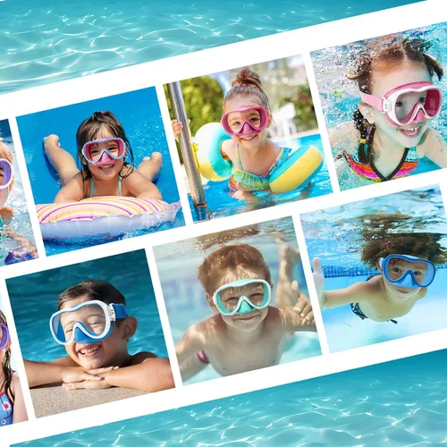 Miniatura 8 de iGym Gafas de natación para niños, máscara de buceo, máscara de buceo, gafas de natación con cubierta de nariz y correas elásticas cubierta y bolsa
