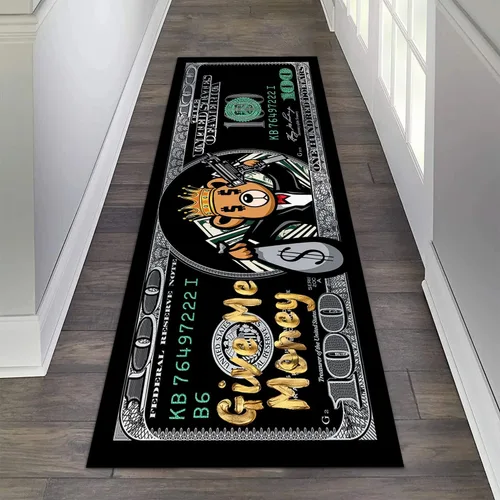 Miniatura 13 de JUST BREATHE Divertida alfombra con dinero de pato rojo de dibujos animados, billete de un dólar, alfombra de corredor negra dorada para hombres