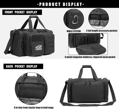 Miniatura 5 de Bolsa para polígono de tiro de pistola táctica para pistolas y municiones, bolsa de lona grande para pistolas, revistas, municiones y accesorios