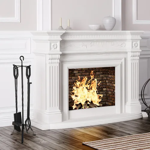 Miniatura 7 de Juego de herramientas para chimenea de 5 piezas, accesorios ligeros de hierro forjado para interiores y exteriores, incluye soporte resistente