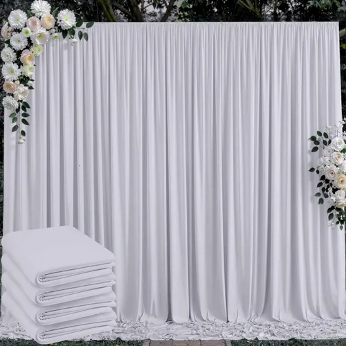 Miniatura 56 de Cortinas de telón de fondo blanco de 30 pies x 8 pies para fiestas de boda, 6 paneles de 5 pies x 8 pies, cortinas de fotografía de poliéster sin