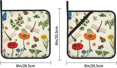 Miniatura 2 de Juego de 2 soportes para ollas de libélula de primavera con diseño de hojas de helecho botánico para cocina, decorativas, resistentes al calor