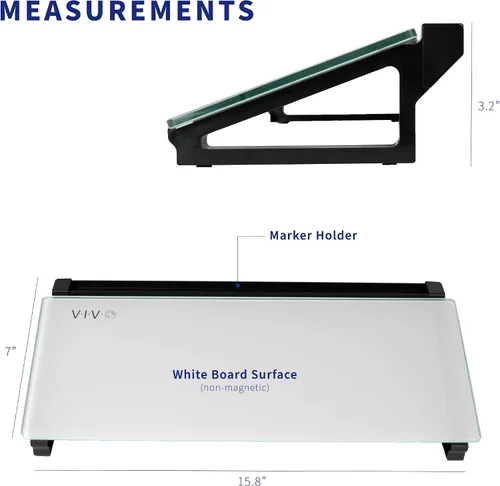 Miniatura 3 de VIVO DESK-WB16D - Pizarra blanca de escritorio de cristal de 16 x 7 pulgadas con ranura para marcador y almacenamiento abierto, superficie blanca
