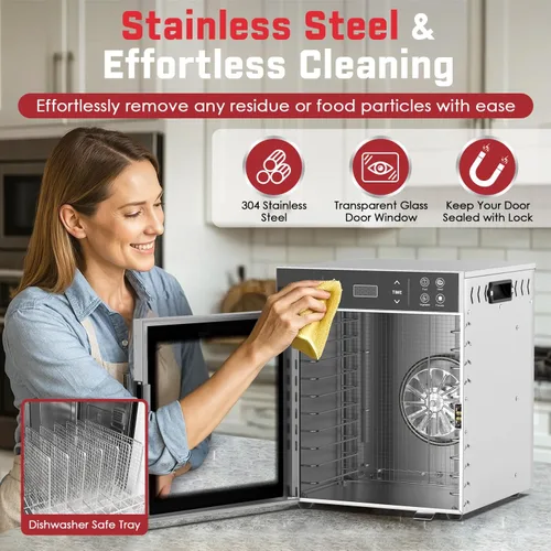 Miniatura 6 de HOPERAN - Deshidratadora de alimentos de acero inoxidable - Máquina deshidratadora eléctrica de 400W con 4 ajustes preestablecidos, temporizador