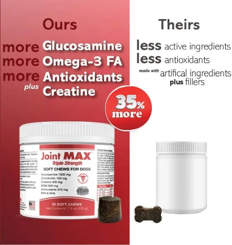 Miniatura 6 de PHS Joint Max Triple Strength (TS) Masticables suaves para perros, glucosamina, condroitina, MSM, cúrcuma, Omega 3, alivio del dolor de cadera