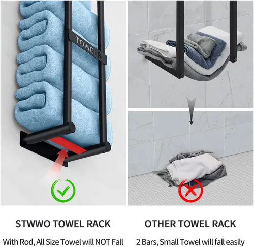 Miniatura 4 de STWWO Toallero para Baño Montado en Pared, Toallero de Pared de 22 Pulgadas para Toallas Enrolladas, Almacenamiento de Toallas para Baño Pequeño