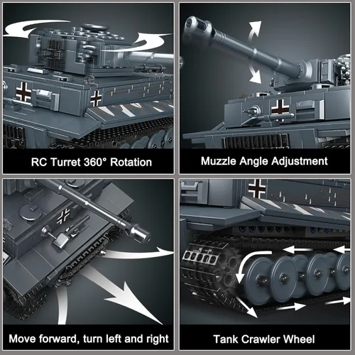 Miniatura 7 de Mould King MOC - Bloques de construcción de tanque de tigre, control remoto por aplicación, kit de bloques de construcción de modelo de vehículo