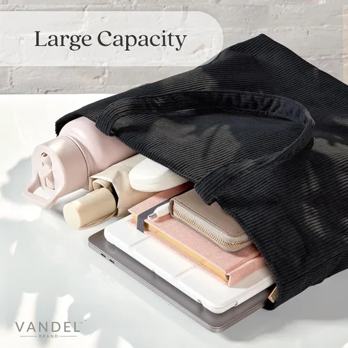 Miniatura 5 de VANDEL Bolso tote de pana para mujeres y hombres con cremallera y bolsillos interiores. Bolso tote con cremallera, bonita bolsa estética