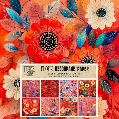 Miniatura 7 de Decoupage - Paquete de papel (24 hojas de 6 x 6 pulgadas), diseño de flores de amapola FLONZ, estilo vintage, sin costuras, para decoupage, cuatro