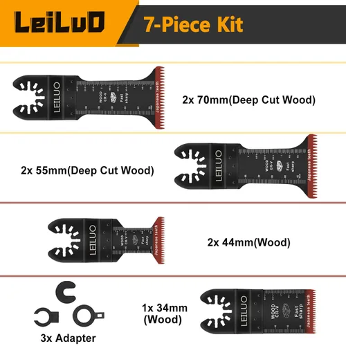 Miniatura 3 de LEILUO Juego de cuchillas multiherramienta de 7 piezas para madera, dientes japoneses extralargos, hoja de sierra oscilante, liberación rápida