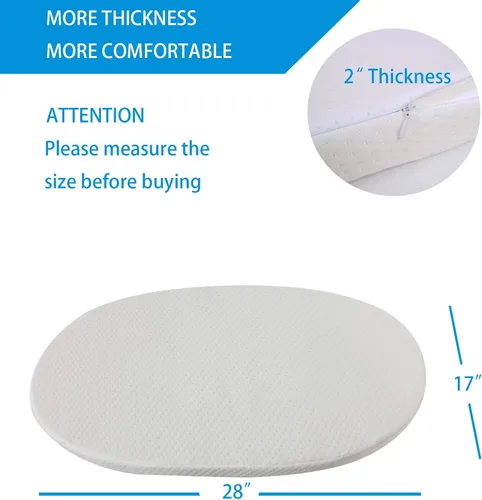 Miniatura 2 de Mecc ecoh Colchón de moisés, ovalado de 29 x 17 pulgadas, soporte fuerte de 2 pulgadas de grosor, funda transpirable extraíble, protector de forro