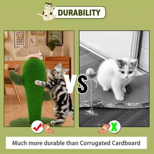 Miniatura 4 de AUSCAT Poste rascador para gatos, lindo poste rascador de cactus, rascador de sisal natural para gatos y gatitos