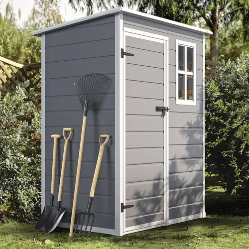 Miniatura 20 de DWVO Cobertizo de almacenamiento para exteriores de 5 x 3 pies con estilo de valla y ventanas laterales, piso y puertas con cerradura, cobertizo