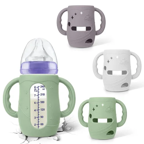 Miniatura 11 de BUSOHA Paquete de 3 fundas de silicona para botellas de vidrio Lansinoh, fundas de cuello ancho para biberones de Lansinoh, soporte para biberones