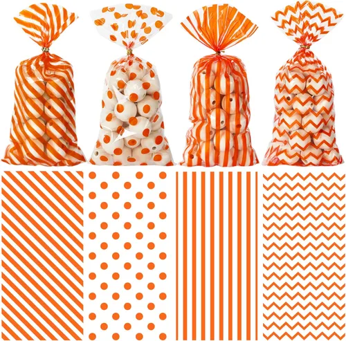 Miniatura 9 de Whaline 160 bolsas de celofán plateado con lazos torcidos, diseño de rayas onduladas, bolsas de plástico para golosinas, bolsa de dulces