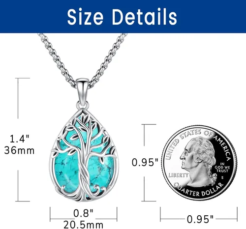 Miniatura 19 de Joyas de turquesa para mujeres y hombres de plata de ley 925 con colgante de urna para cenizas, collar con medallón de imagen, martillo de Thor