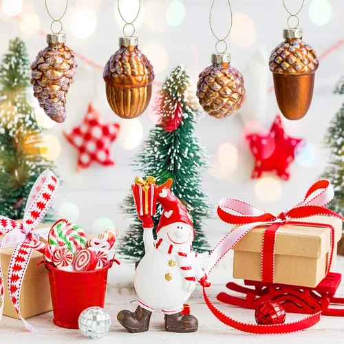 Miniatura 7 de 12 Piezas Adornos de Piña de Vidrio de Navidad - Adornos de Piña de Vidrio Soplado de Navidad - Adornos de Vidrio de Piña Colgantes de Otoño
