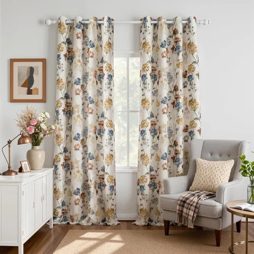 MYSKY HOME - Cortinas de lino florales 100% blackout, de 95 pulgadas de largo, 2 paneles para sala de estar y dormitorio, doble capa, con