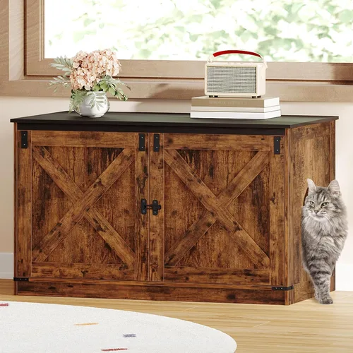 Miniatura 13 de Hzuaneri Caja de arena para gatos con cojín, mueble oculto con divisores extraíbles, entrada reversible lado izquierdo o derecho, casa para gatos