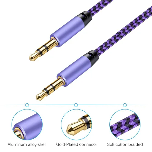 Miniatura 5 de AILKIN Cable AUX para automóvil, paquete de 2 cables de audio auxiliar de 0.138 in, acordes auxiliares estéreo trenzados compatibles