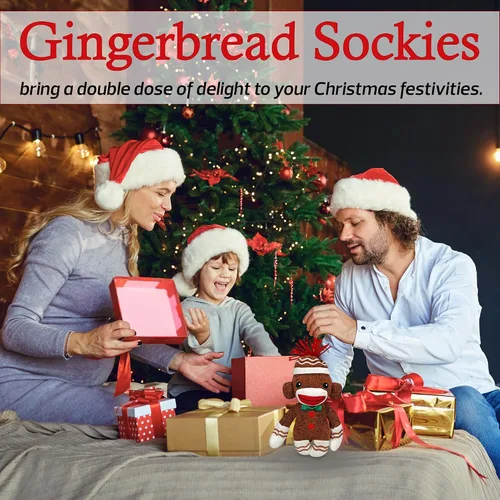 Miniatura 6 de Plushland Adorable calcetín de pan de jengibre de 6 pulgadas, perfecto para niños, adorno de Navidad de marionetas de color claro y vivo