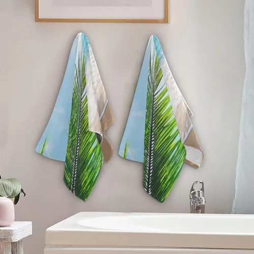 Miniatura 5 de Pfrewn Juego de 2 toallas de baño de mano de playa con hojas de árbol de palma, toallas de baño de 16 x 30 pulgadas, suaves y absorbentes, toallas