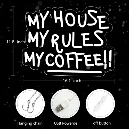 Miniatura 3 de My House My Rules My Coffee - Letreros de neón para decoración de pared, luces de neón para dormitorio, letreros LED de negocios adecuados
