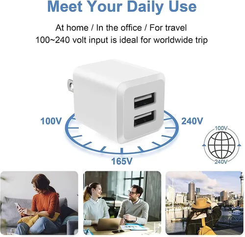 Miniatura 6 de Cargador de pared USB, adaptador de corriente de cubo de doble puerto, cargador de bloque de carga, adaptador de carga rápida de pared de doble