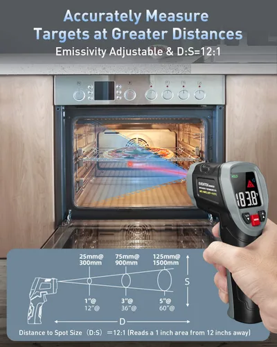 Miniatura 5 de Eventek Pistola de termómetro infrarrojo, [3 en 1] -58°F ~ 1112°F (-58.0 °F ~ 1,112.0 °F) pistola de temperatura láser digital para cocinar, horno