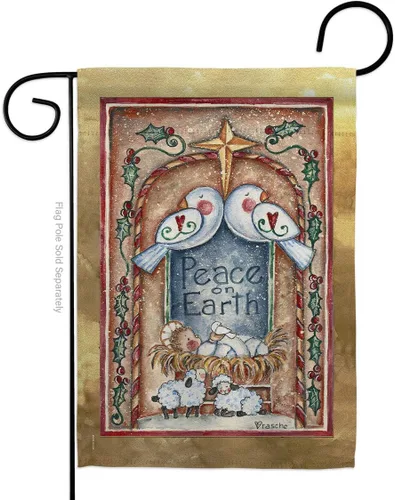 Breeze Decor G164125 Paz en la Tierra Palomas y Natividad de Invierno Natividad Bandera de Jardín Vertical Decorativa, 13 x 18.5 pulgadas, Multicolor