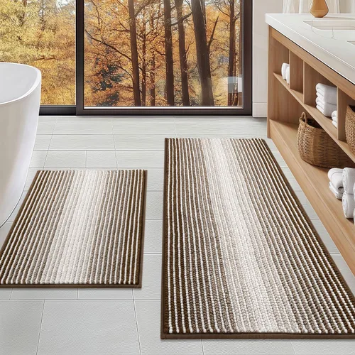 Miniatura 32 de BSICPRO Juegos de Alfombras y Tapetes para Baño, Juego de Alfombra de Baño de Felpilla Gruesa Absorbente de 2 Piezas Antideslizante, Tapetes Suaves