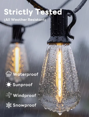 Miniatura 3 de 25FT LED Outdoor String Lights, ST38 Patio Lights Waterproof with 25 Shatterproof Edison Bulbs, Connectable Outside Hanging Light for Porch, Garden
