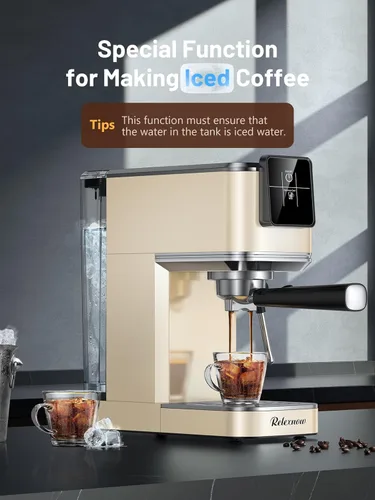 Miniatura 5 de RELEXNOW Máquina de café expreso, 20 bares, espumador de leche y panel LCD, máquina de café caliente y helado, máquina de café espresso de acero