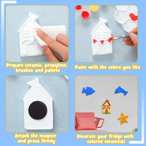 Miniatura 5 de Sinmoe 12 Kits de Pintura Bajo el Mar Artes y Manualidades Figuras de Animales Oceánicos de Cerámica Sin Pintar Hazlo Tú Mismo Kit para Pintar Tus