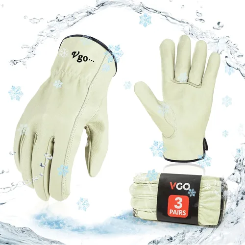 Miniatura 10 de Vgo... PA9501 - 1 par de guantes de trabajo de piel de cerdo para hombre, guantes de construcción (talla S, color cian claro, PA9501)