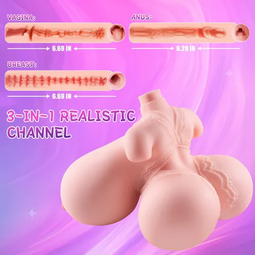 Miniatura 3 de Muñeca sexual para adultos de 34 libras, masturbador masculino con tetas súper grandes, 3 en 1, muñeca de amor masculina 3D realista de fantasía