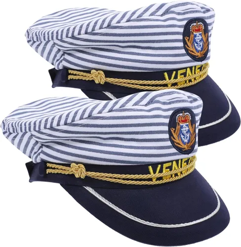 Miniatura 7 de EXCEART 2 sombreros de capitán ajustables, sombrero de marinero de yate, sombrero de barco azul marino, sombrero de fiesta náutica, gorra