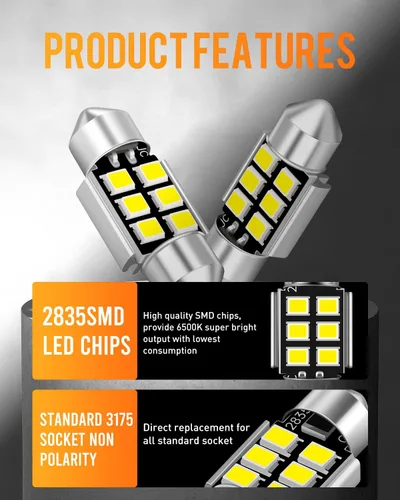 Miniatura 2 de Bombillas LED DE3175, súper brillantes, chipsets 2835 azules, Canbus libre de errores, 31 mm, 1.25 pulgadas, DE3021 DE3022 3175 6428, bombillas LED