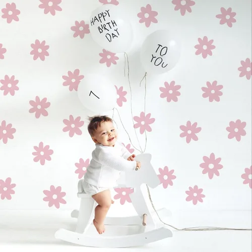 Miniatura 10 de iinuu Calcomanías de pared de flores de margaritas rosadas, calcomanías de vinilo retro floral para pared, decoración artística Groovy Y2K