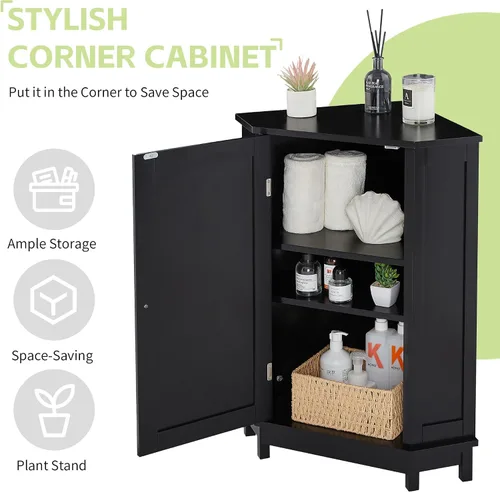 Miniatura 6 de Armario de almacenamiento de esquina para el hogar, gabinete de piso triangular para baño, gabinete de esquina independiente de madera con puerta